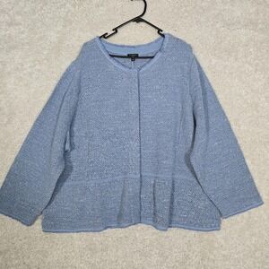 Talbots Womens Space Dyed‎ Tweed Sweater Jacket Size 3X Blue Full Zip Peplum Hem